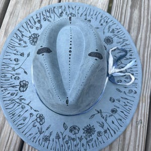 One-of-a-Kind Hand-Burned Vegan Suede Hat | Wildflower Garden Brim | Boho Cottagecore Festival Hat | Botanical Vegan Suede Hat