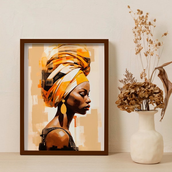 Africa American Woman Portrait | African Artwork | Woman Headwrap | Abstract Wall Art