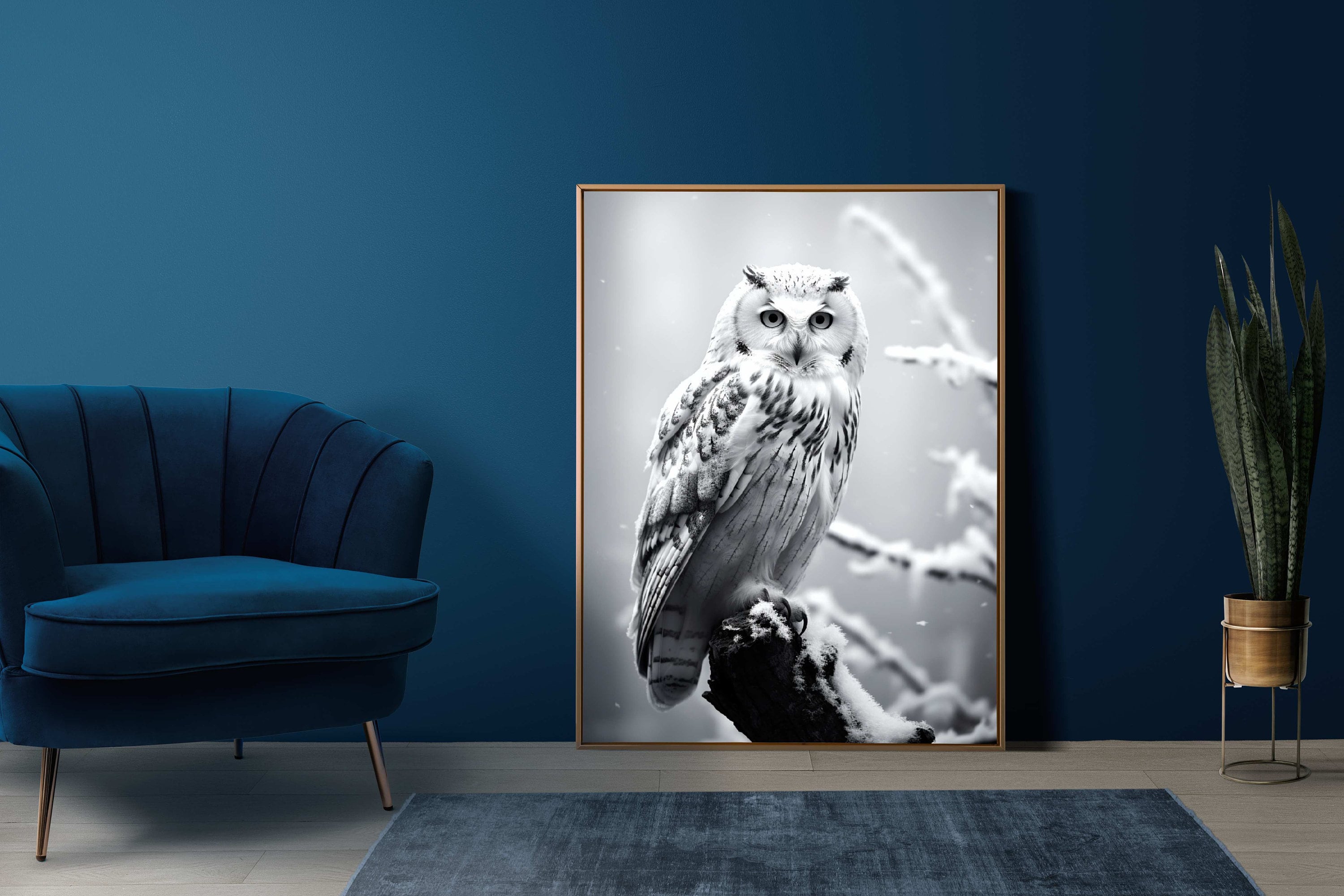 Black and White Snow Owl | Owl in Forest | Winter Nature | Woods Fog | Wall Art
