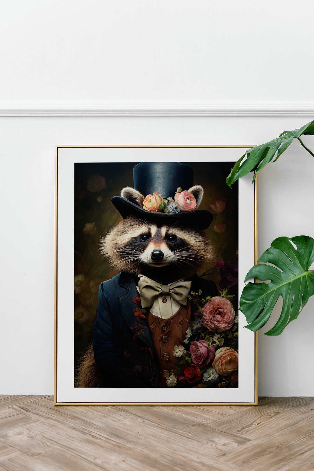 Cute Racoon Portrait in Costume | Funny Digital Poster | Racoon Photo ...