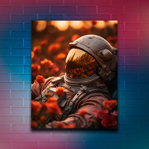 Astronaut in a Field of Flowers, Surreal, Astronaut, Printable Art - Home Decor as Digital Download -