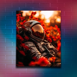 Astronaut in a Field of Flowers, Surreal, Astronaut, Printable Art - Home Decor as Digital Download -