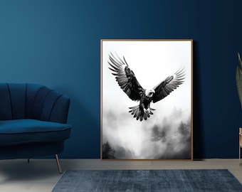 Eagle | Realistic Black and White Eagle Photo | Digital Poster | Winter Wall Art