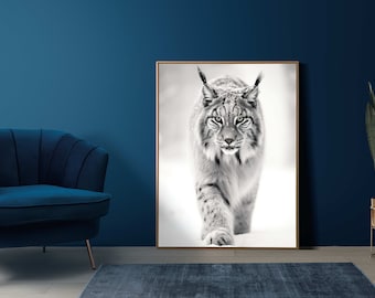 Lynx Art | Realistic Artwork | Black and White Lynx in Nature  | Digital Poster