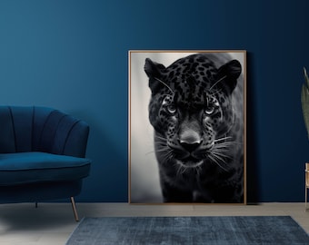 Black Panther | Black and White | Wall Art | Panther Wall Decor | Panther Painting | Home Decor