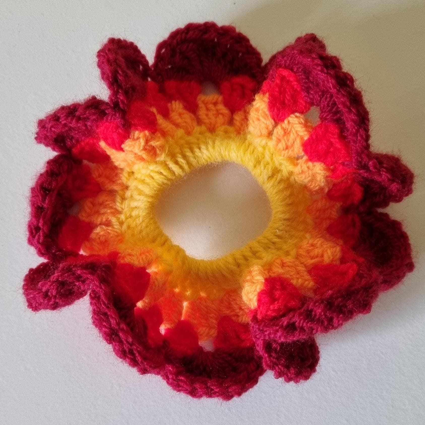 39 Crochet Scrunchies with Flowers, Ruffles, Bows, and Cherries 6 Granny Sunset Scrunchie Crochet
