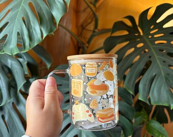 Pumpkin Glass Mug| Fall Glass  Cup| Autumn Iced Coffee Glass Mug| Cozy Fall Themed Glass Cup|