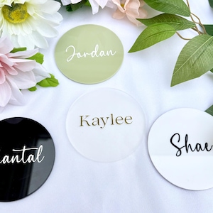 Personalized Circle Acrylic Name Placement Cards, Custom Acrylic Placecards, Luxury Wedding Decor Name Card, Wedding Place Cards