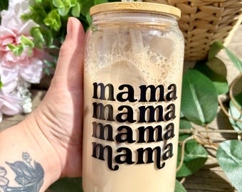 Mama Stacked Glass Can Cup | Mama Glass Cup | New Mom Gift | Mother’s Day Gift | Cute Coffee Glass | Mom Gift | Simple Mama Glass Cup