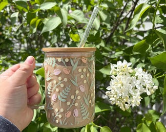 Tulips Glass Mug | Spring Tumbler| Flower Iced Coffee Cup| Summer Tumbler| Cute Coffee Mug| Floral Glass Can Cup| Glass Mug