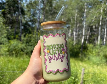 Matcha Girly Tumbler| Matcha Latte Tumbler| Beer Can Glass | Matcha | Cute Iced Coffee Cup| Gifts for Her | UV DTF Glass