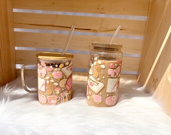 Autumn Glass Mug | Bookish Iced Coffee Cup |Bamboo Lid & Straw | Cozy Drinkware | Bookish Cup