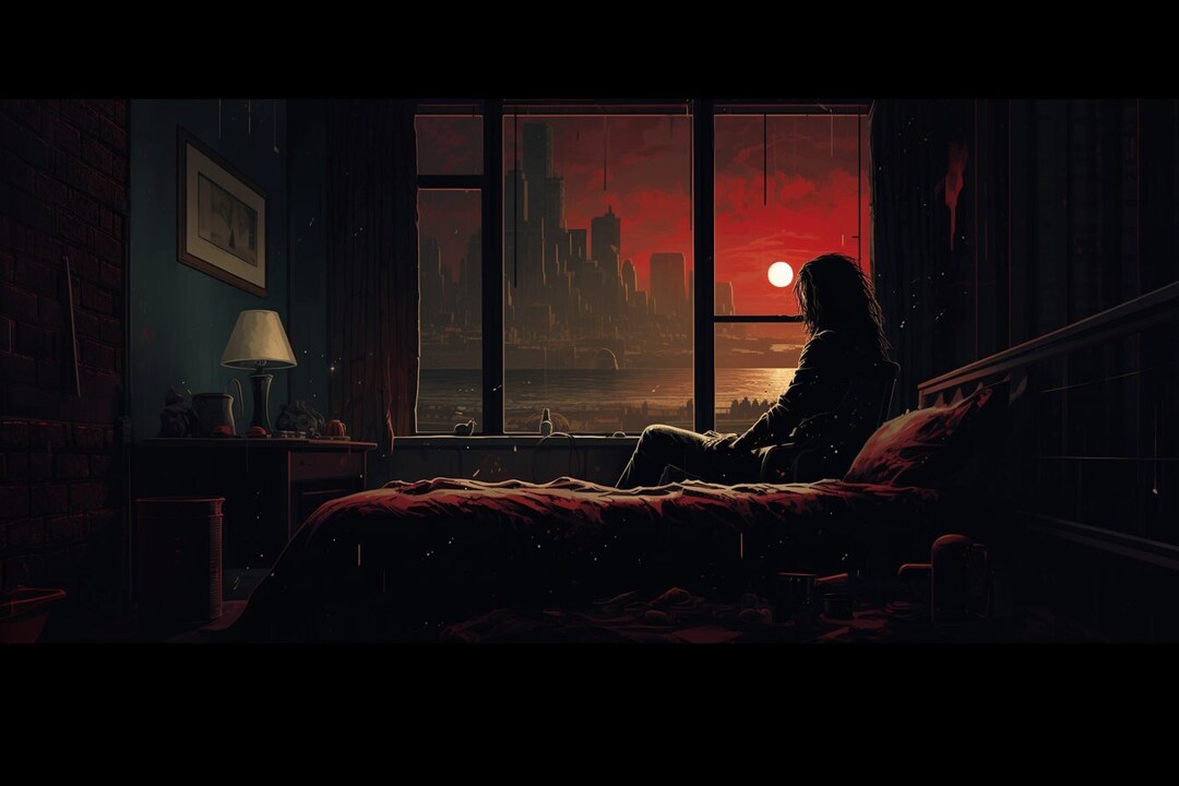 Man in a Dark Room Art Print Neo Noir Art Style Etsy