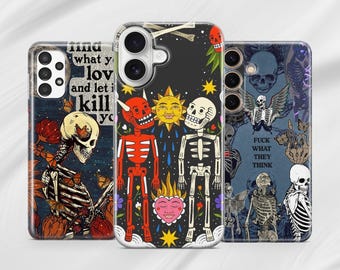 Funda para teléfono con diseño de esqueleto colorido: una funda gótica y espeluznante para iPhone