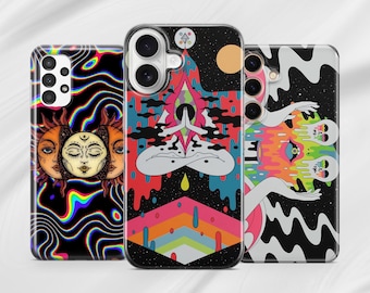 Psychedelic Sun & Moon Phone Case, Trippy Galaxy Art Cover for Samsung