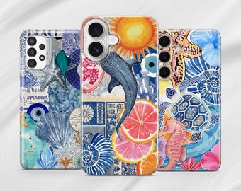 Coastal Sea Life Phone Case, UV Print, MagSafe Compatible