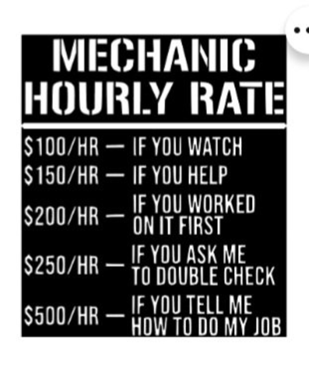 Mechanic Hourly Rate Permanent Vinyl Sticker Etsy