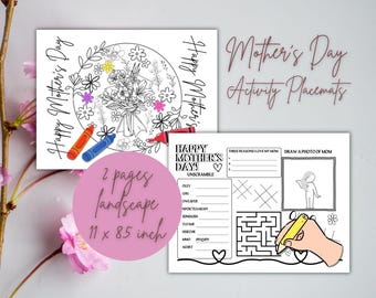 Napperons d'activités à imprimer pour la fête des mères, napperon à colorier, activités pour enfants, activité de brunch, téléchargement numérique PDF, travaux manuels de dessin