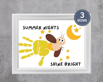 Summer Handprint Art Craft Firefly, Preschool Daycare Homeschool, Summer Fun Keepsake, Kids Summer Camp Activity, Lightning Bug Printable