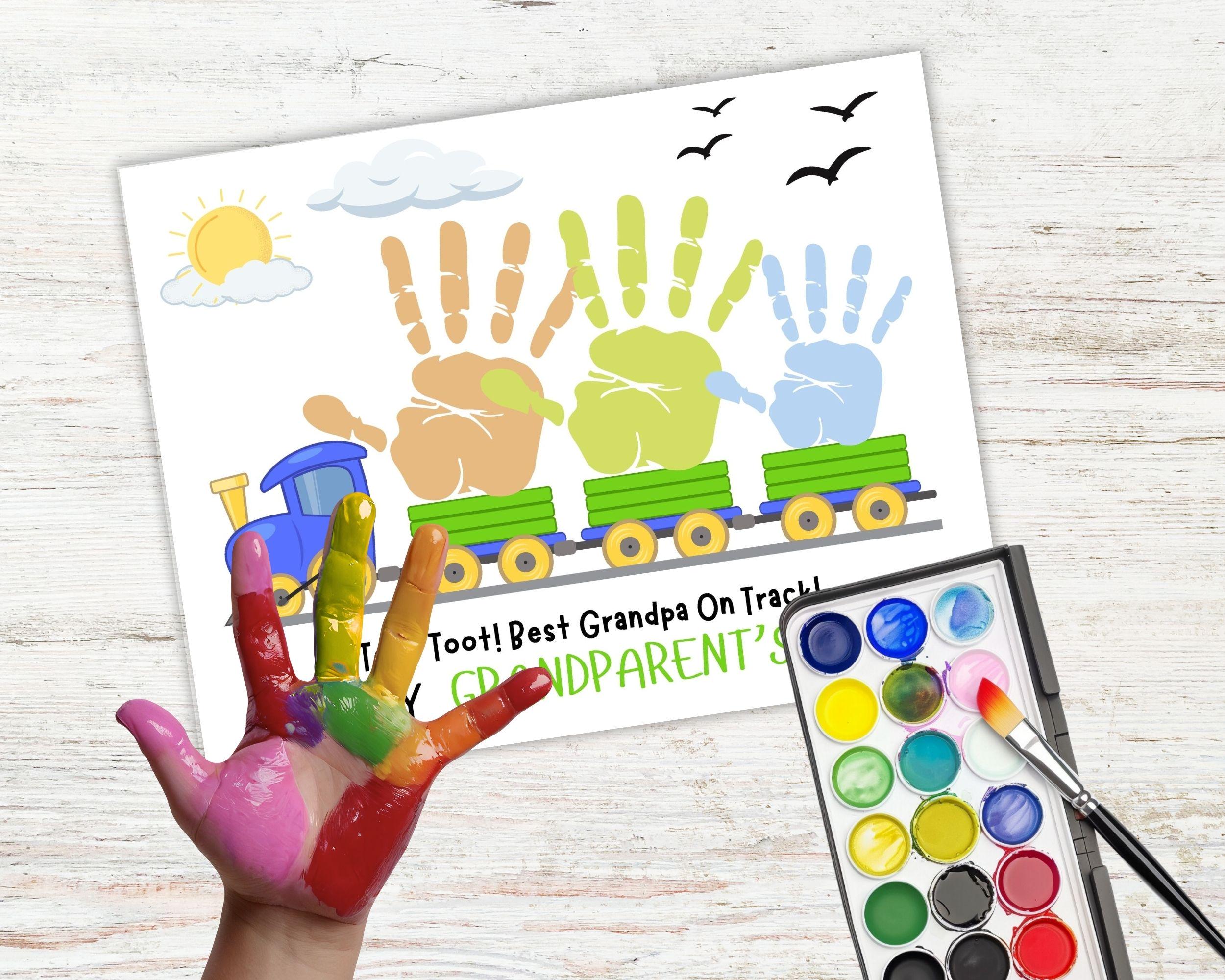 Grandparent's Day Train Handprint for Multiple Kids Art Craft for ...