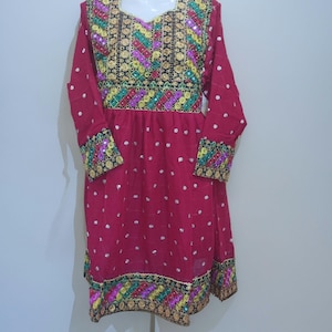 Afghan traditional dress for women | Afghani cultural partywear red shalwar suit, frock, dubata, shalwar, Partywear Chiffon Outfit, Nikah
