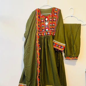 Afghan Traditional linen Dress for women -  Frock, dubata, shalwar | Afghani Handmade Cultural Dress, kuchi Embroidered Shalwar Suit, Ethnic