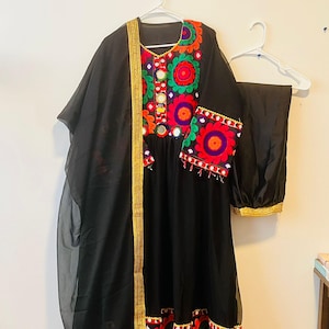 Elegant Afghan Cultural Dress - Traditional Embroidered Frock Dress for Women - Available in White and Black - Chiffon and Silk