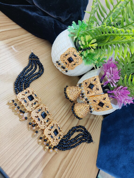 choker black bead jewellery sets