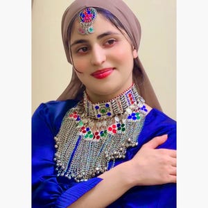 Handmade Afghan Necklace Set: Traditional Heavy Jewelry with Earrings