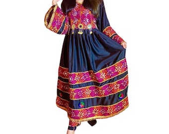 Handmade Afghan Silk Dress: Embroidered Ethnic Wedding Outfit