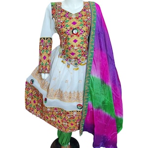 Traditional Afghani Handmade Frock Dress for Women | Chiffon Embroidered shalwar suit | Ethnic wear, Tribal Kochi Dress | Pashtoon Attire