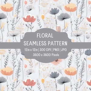 Wildflower Floral Digital Paper Seamless Flower Patterns Botanical,  Watercolor Floral Paper Clipart, Flowers Background, Botanical Printable 