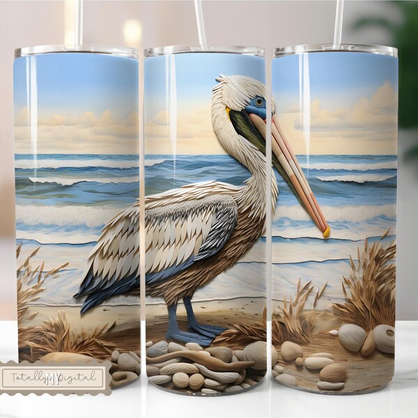 3D Pelican Bird 20oz Skinny Tumbler Wrap designs. Commercial Use. Tumbler Template. Instant Download.
