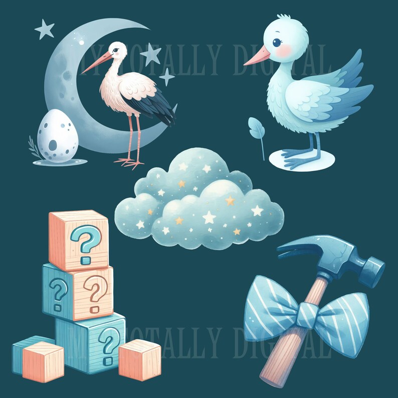 31 Watercolor Blue Baby Shower Clipart PNG Sublimation Bundle PNG ...