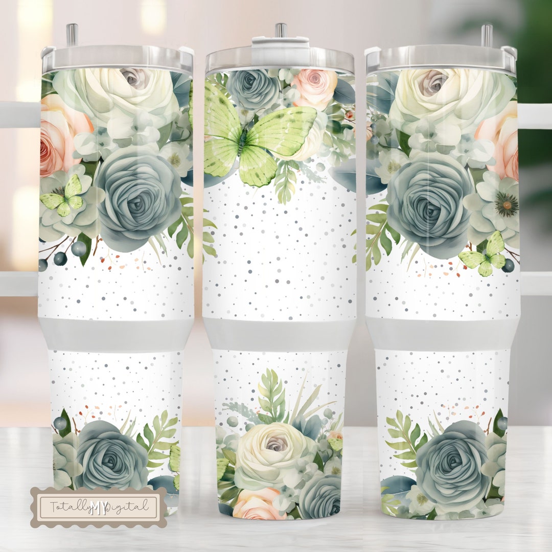 Boho Watercolour Floral 40oz Quencher Tumbler Wrap Design Sublimation ...