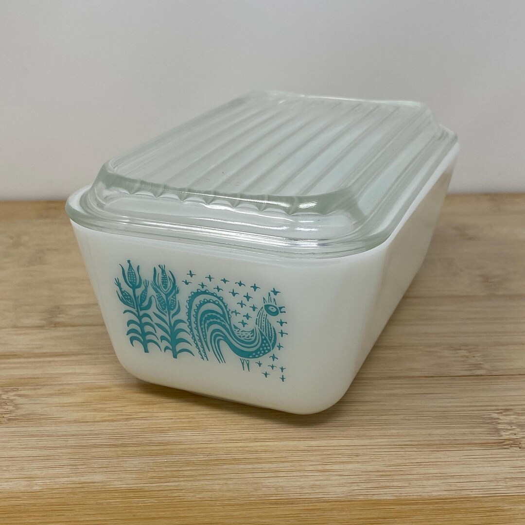 Pyrex Turquoise on White Amish Butterprint #502 Refrigerator Dish. 1-1/ ...