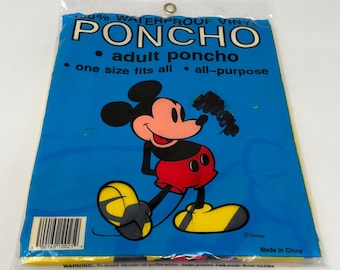 Vintage Disney Mickey Mouse Rain Poncho Yellow Vinyl Adult One Size New Sealed. Preowned but Never Opened.