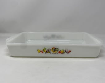 Vintage Fire King Chanticleer Rooster Rectangular Baking Dish 2 Quart Anchor Hocking Fire King Ovenware #411. Made in USA. Preowned.