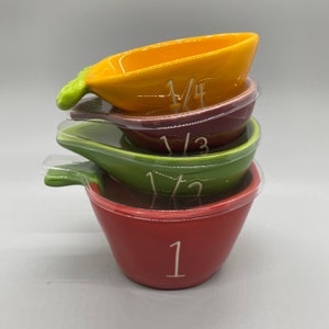 Rae Dunn Measuring Cup Set - 9 Pc. Nesting Stackable Liquid Measure Cup, Dry Measuring Cups and Spoons with Funnel and Scraper - Nesting and Clicks