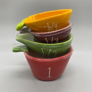 Rae Dunn Measuring Cup Set - 9 PC. Nesting Stackable Liquid Measure Cup,  Dry Measuring Cups and Spoons with Funnel and Scraper - Nesting and Clicks