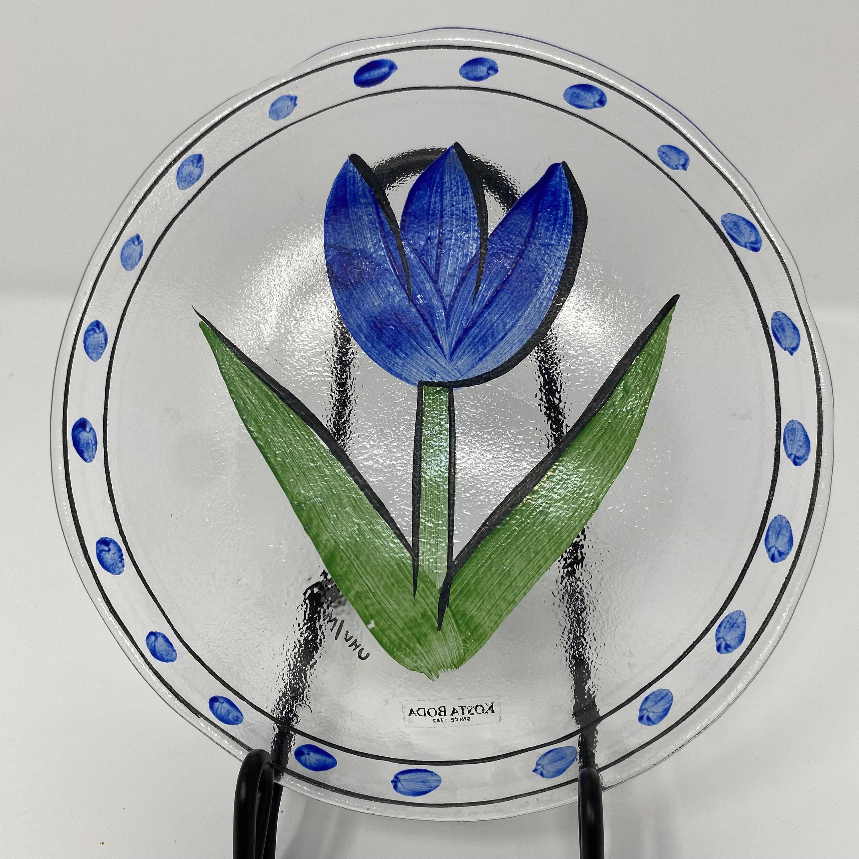 Kosta Boda Ulrica Hydman-vallien Glass “tulipa” Plate. Signed Art