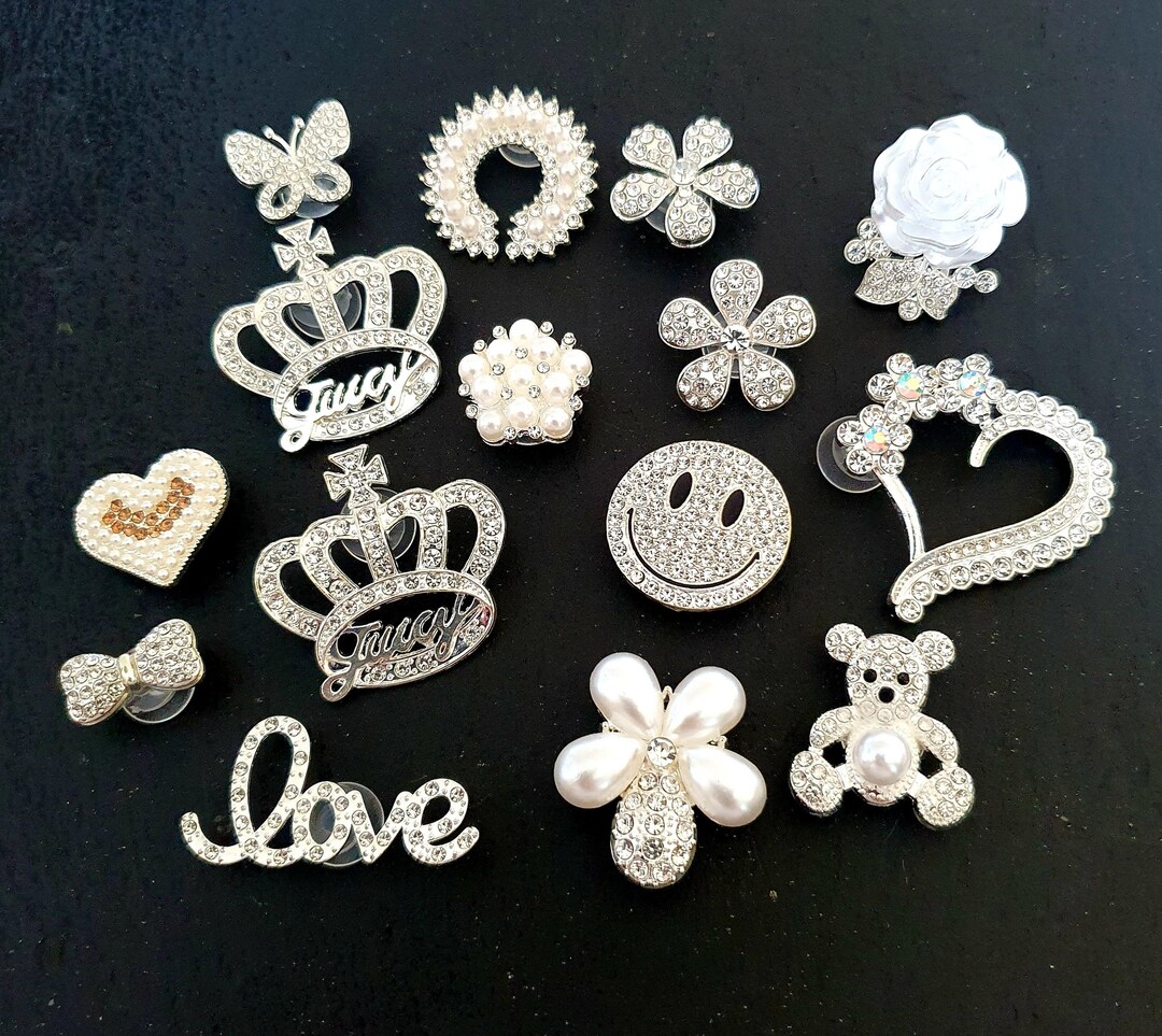 Bling Croc Charm Set 15 Piece Rhinestones Silver Shoe Etsy UK