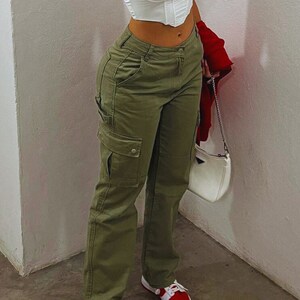 Y2K High Waist Cargo Pants Vintage Streetwear With Stretchy - Etsy