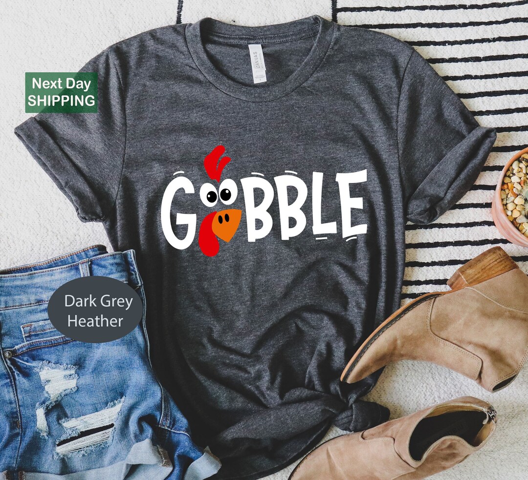 Gobble Thanksgiving Shirt For Women – Funny Turkey Graphic 3/4 Sleeve Baseball Tee – Cute Holiday Top - View #3