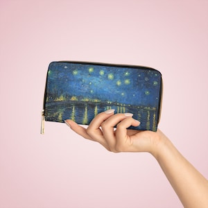 Starry Night Over the Rhone Zipper Wallet - Niedliche Geldbörse mit Van Goghs Gemälde - Grausamkeitsfreies Kunstleder - Perfektes Geschenk für Kunstliebhaber