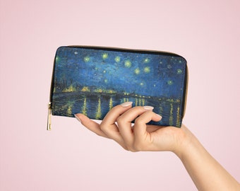 Carteira Starry Night Over the Rhone com zíper – Carteira fofa com pintura de Van Gogh – Couro sintético sem crueldade – Presente perfeito para amantes da arte