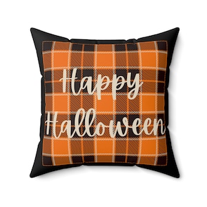 Halloween Pillow - Rustic Plaid Happy Halloween
