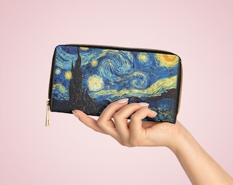 Carteira com zíper Starry Night – Couro sintético sem crueldade – Presente perfeito para amantes da arte – Carteira fofa para cartões de crédito e dinheiro
