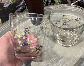 Purple and White  floral 13 oz Thick bottom Old Fashioned glass
