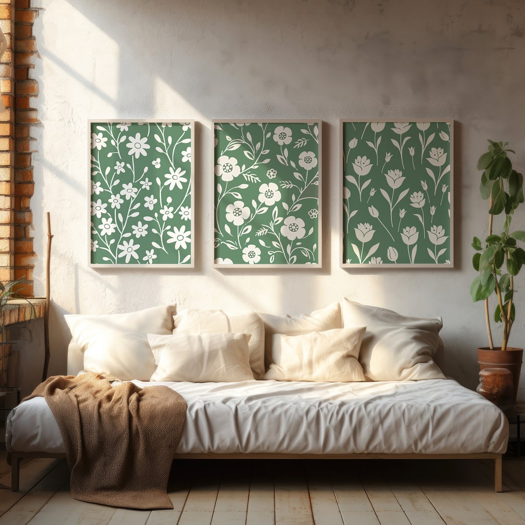 Sage Green Botanical Print Set of 3 Green Gallery Wall Art - Etsy